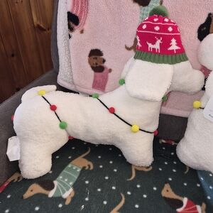 Studio Festive Dog Holiday Pillow - White with Red, Green, Yellow Accents